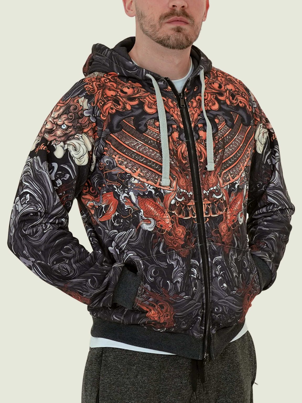 akita black hoodie na molnii 2