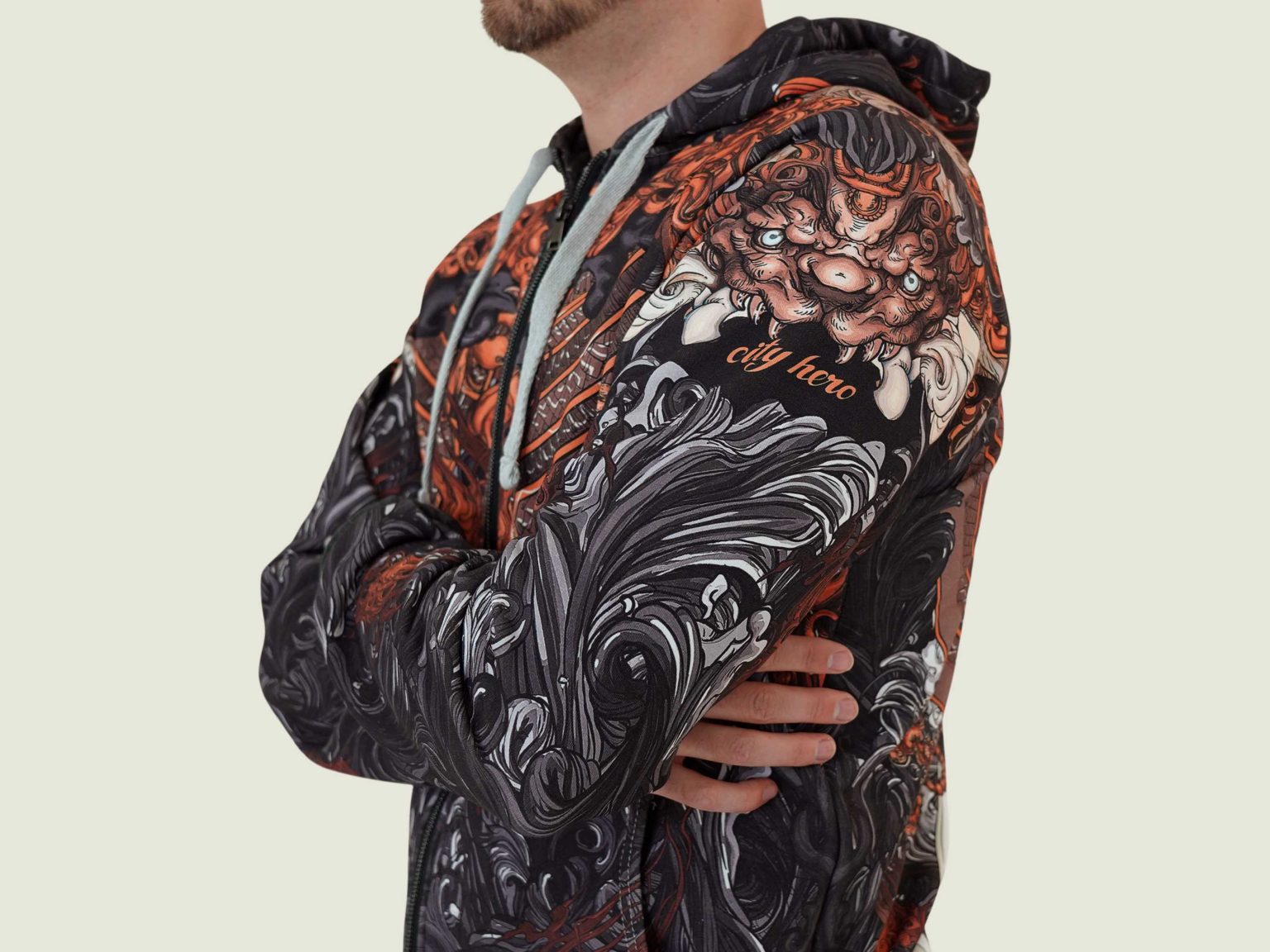 akita black hoodie na molnii 6